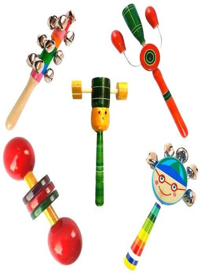 Little Mind Wooden Baby Rattles Set of 5 Natural Sensory Toys for Newborns & Infants 0-12 Months - Safe Teething, Sound Discovery & Motor Skill Development for Kids - Image 1